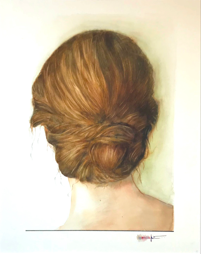 Aquarelle de Thomas Favier : Le chignon de Sophie…