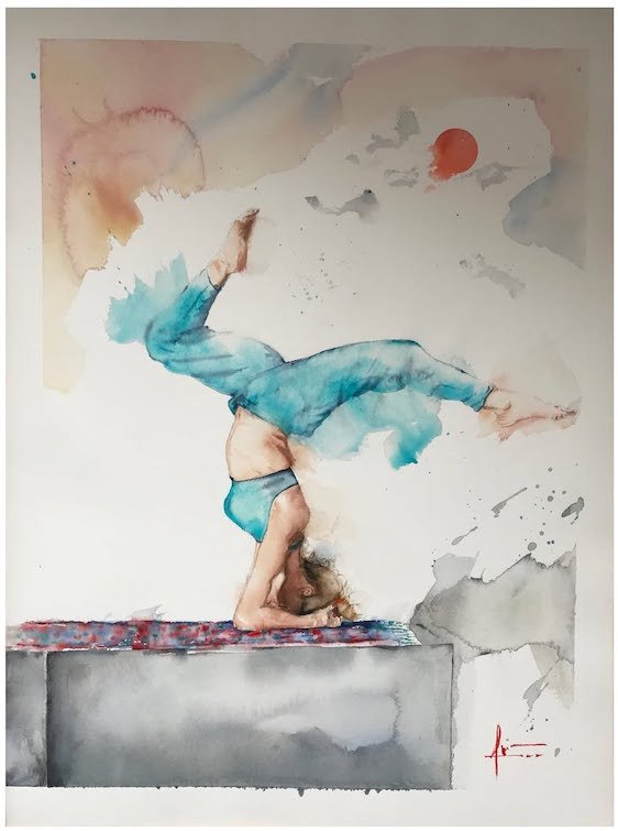 Aquarelle de Thomas Favier : Astria…déesse des astres, faisant un pied de nez au soleil !!!